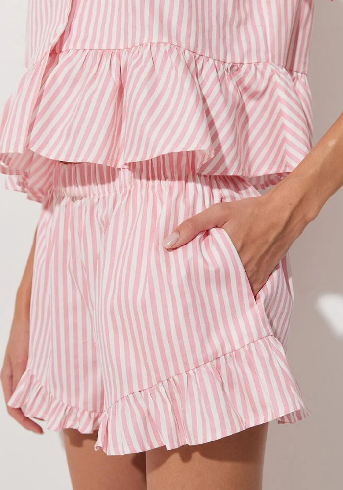 Pyjama Short Rose Rayé Femme