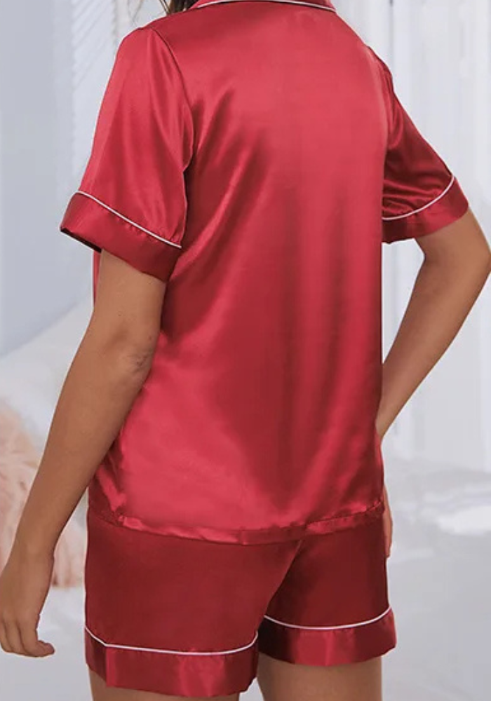 Pyjama Short Satin Rouge Femme