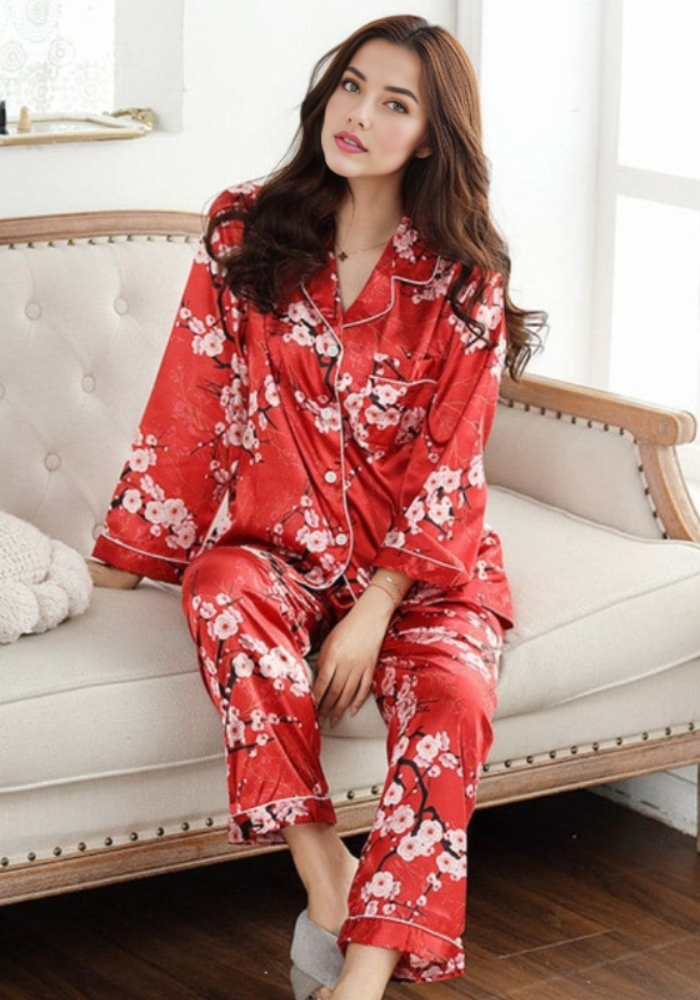 Pyjama Satin Rouge Femme
