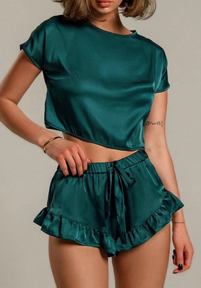 Pyjama Short Satin Vert Femme
