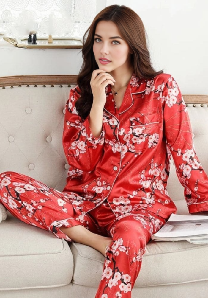 Pyjama Satin Rouge Femme