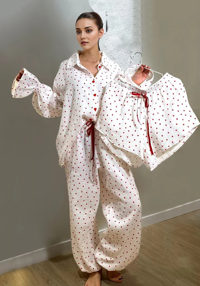 Pyjama 3 Pièces Cœur Femme
