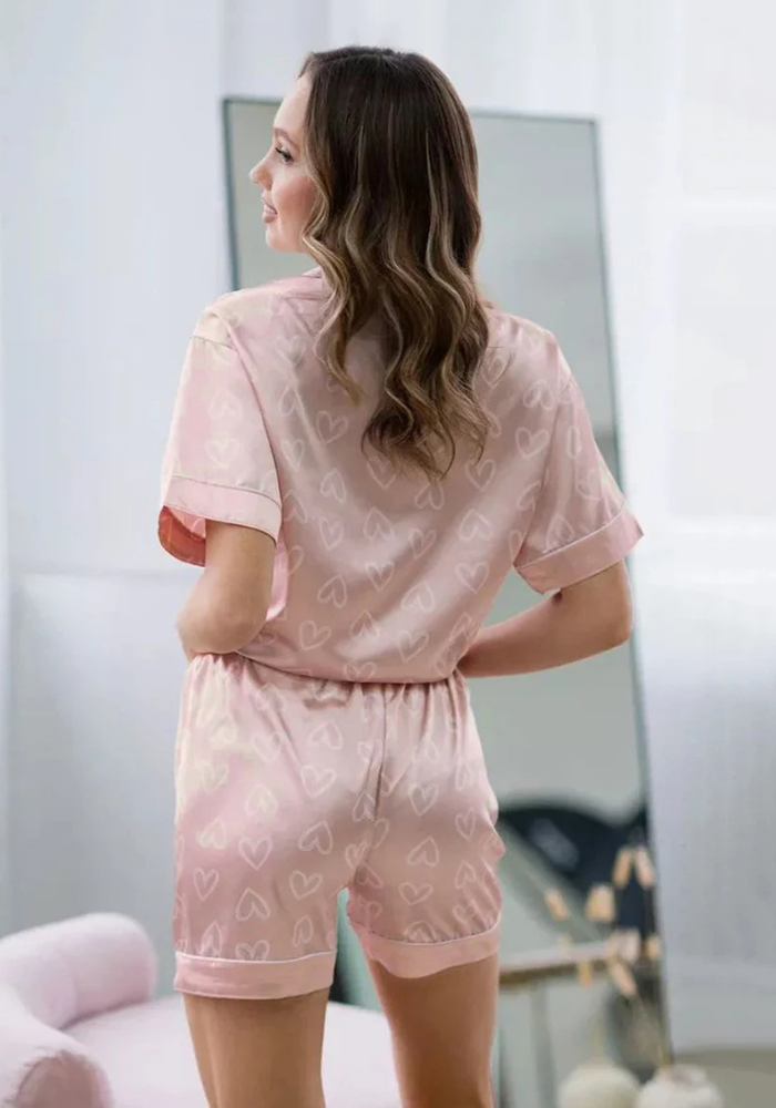 Pyjama Short Satin Cœur Femme