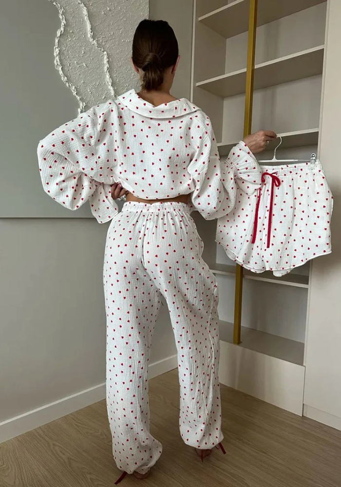 Pyjama 3 Pièces Cœur Femme