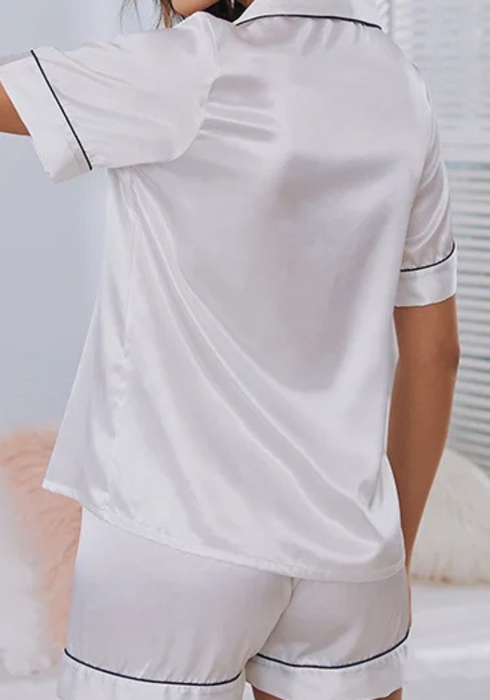 Pyjama Short Satin Blanc Femme