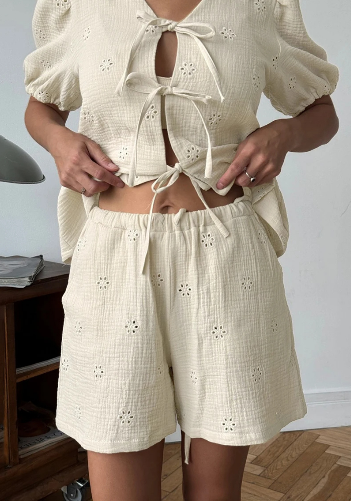 Pyjama 2 Pièces Écru Femme
