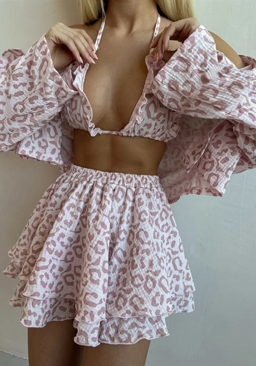 Ensemble Pyjama 3 Pièces Léopard Femme