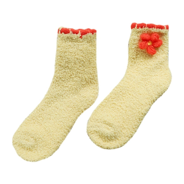Chaussette pilou fleur jaune