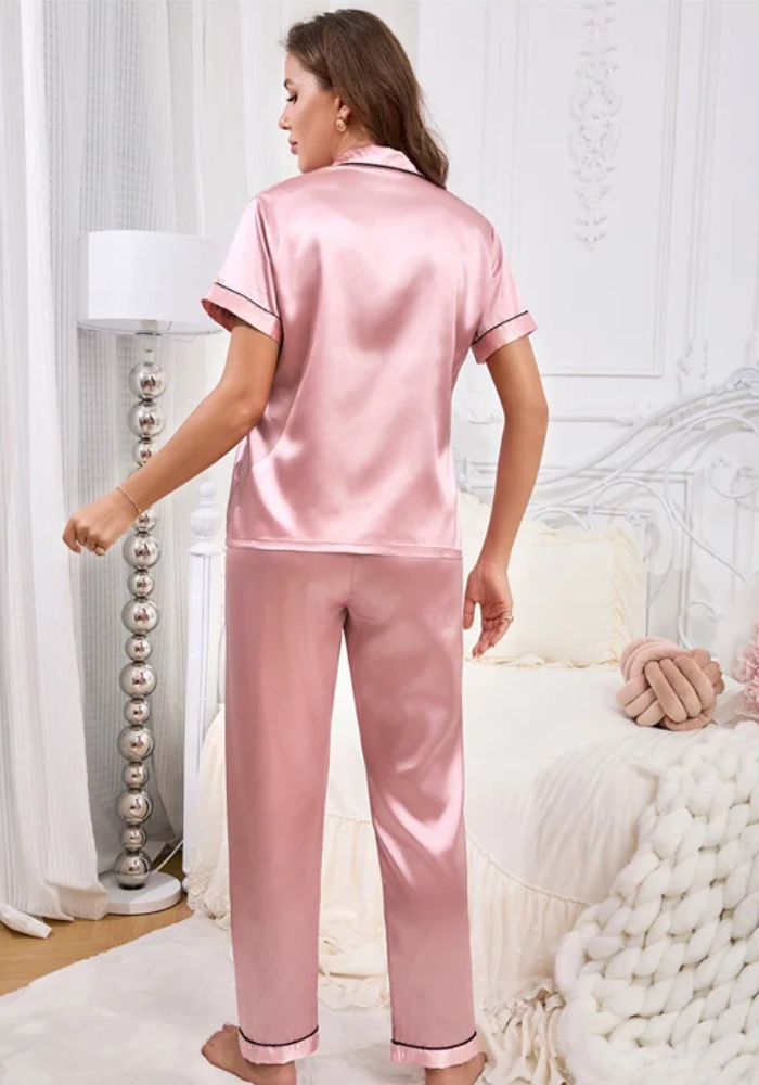 Pyjama Satin Rose Poudré Femme