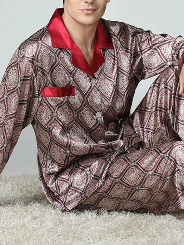 Pyjama Homme Satin Imprimé Violet