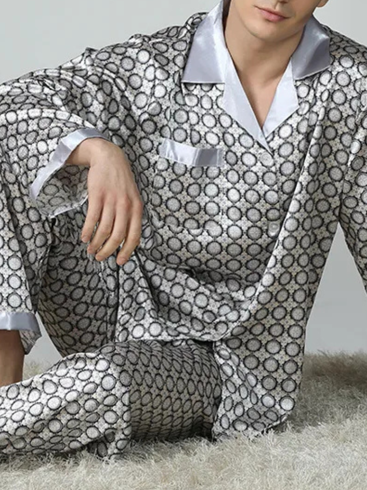 Pyjama Homme Satin Imprimé Gris