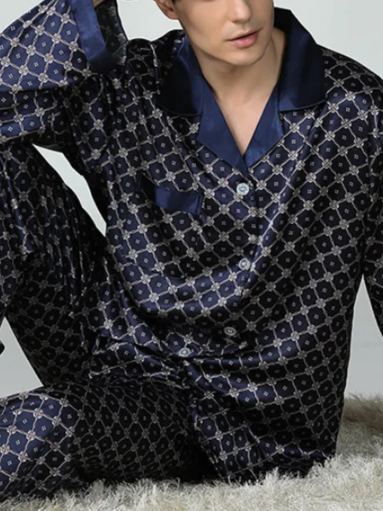 Pyjama Homme Satin Bleu Marine