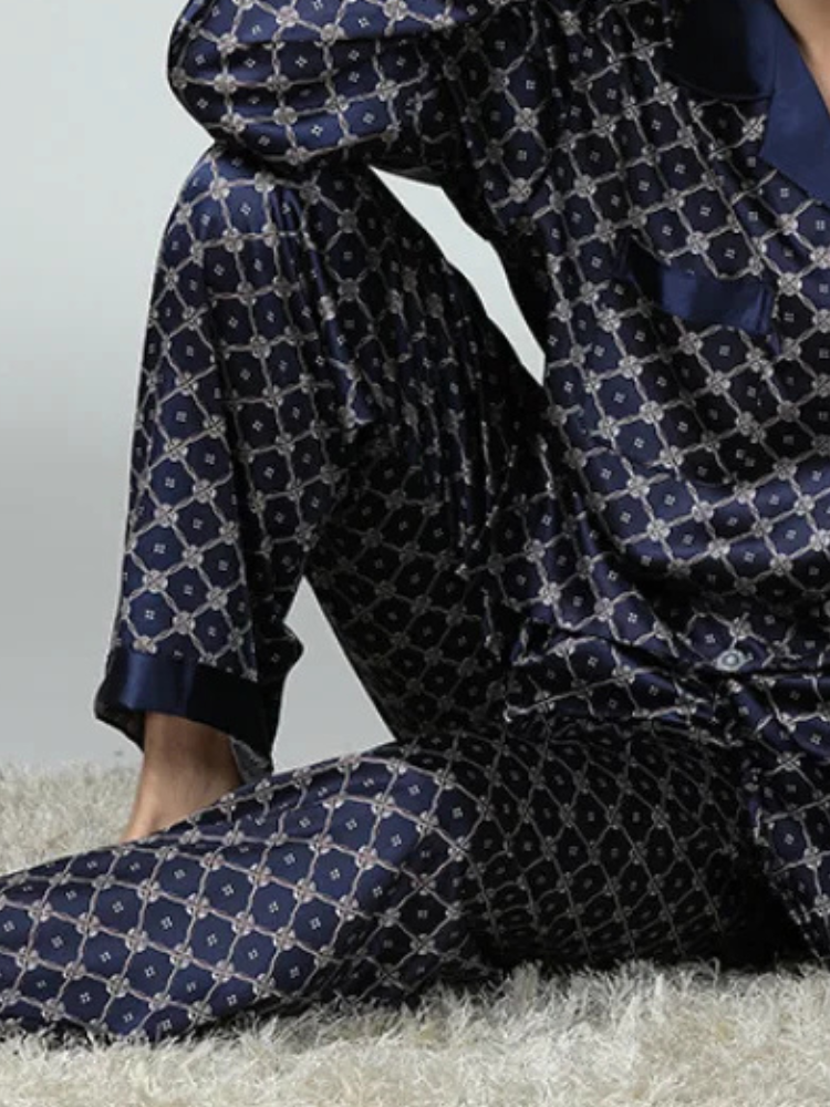 Pyjama Homme Satin Bleu Marine