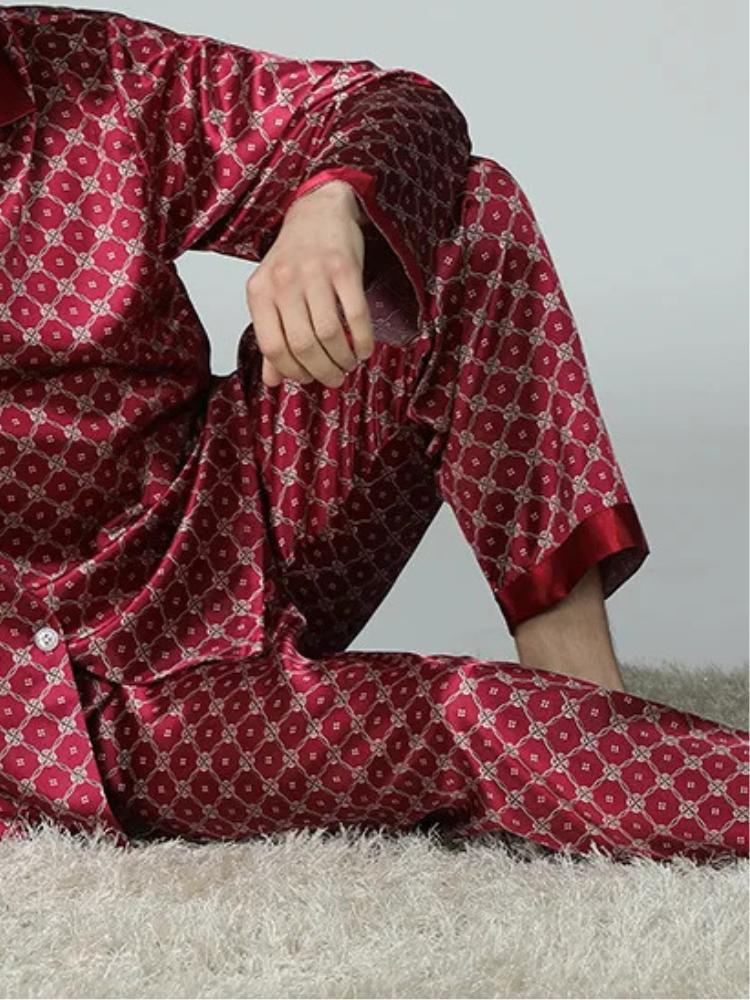 Pyjama Homme Satin Rouge Bordeaux