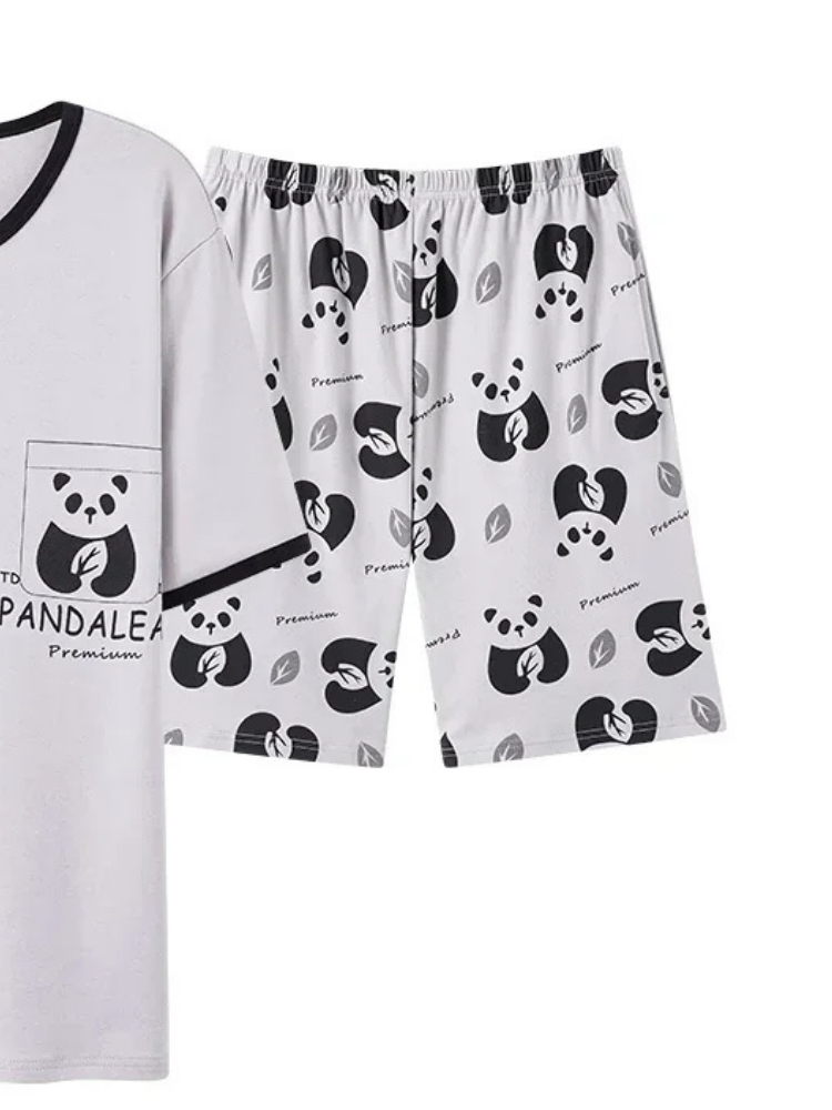 Pyjama Short Homme Panda Blanc