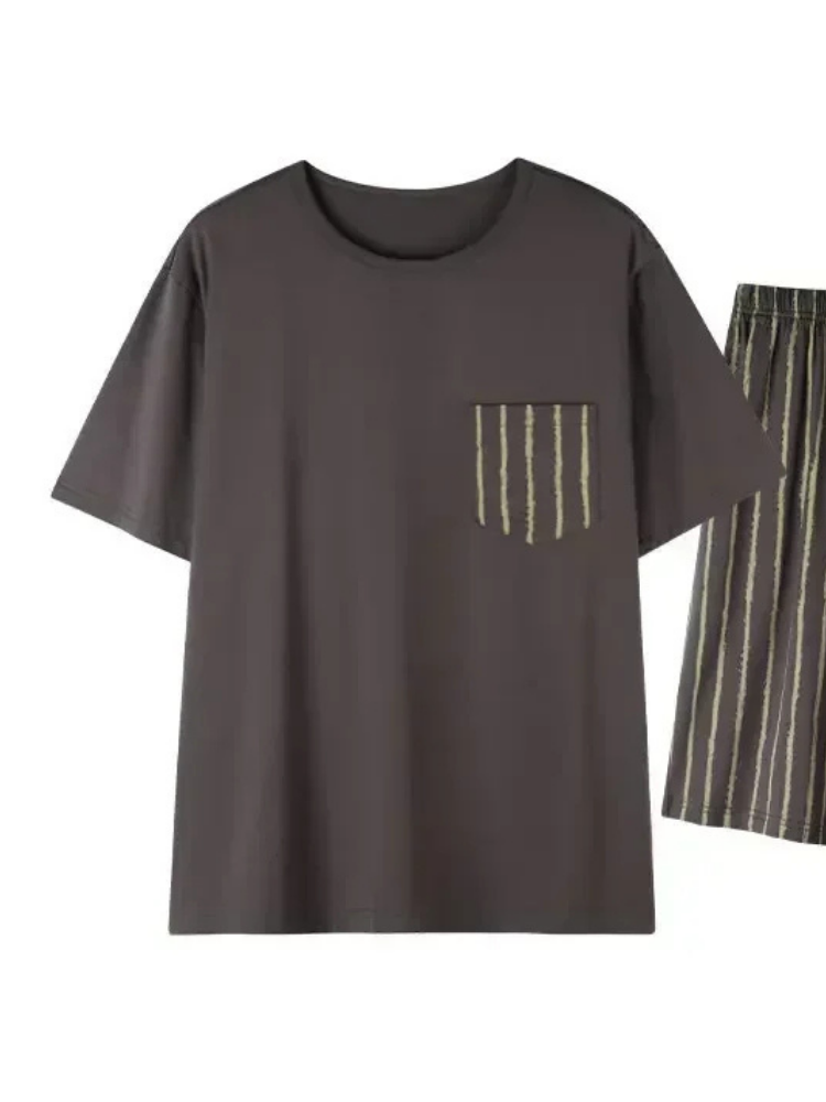 Pyjama Short Homme Marron Rayé