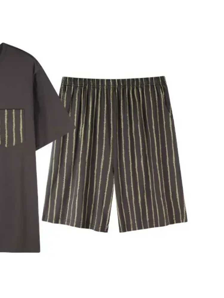 Pyjama Short Homme Marron Rayé