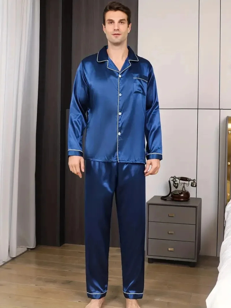 Pyjama Satin Homme Bleu