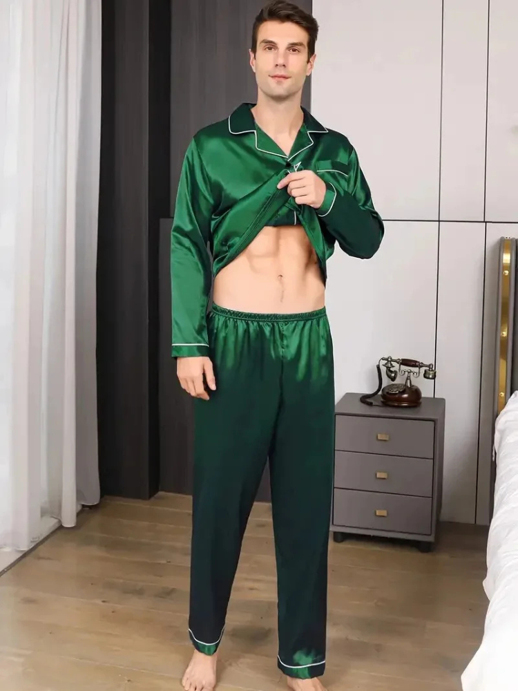 Pyjama Satin Homme Vert