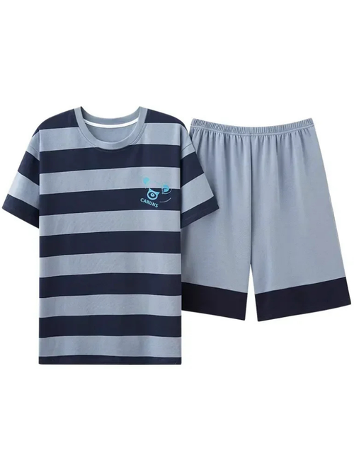 Pyjama Short Homme Rayures Marine