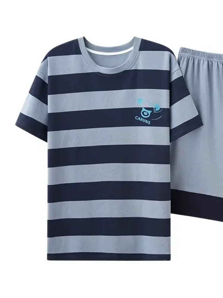 Pyjama Short Homme Rayures Marine