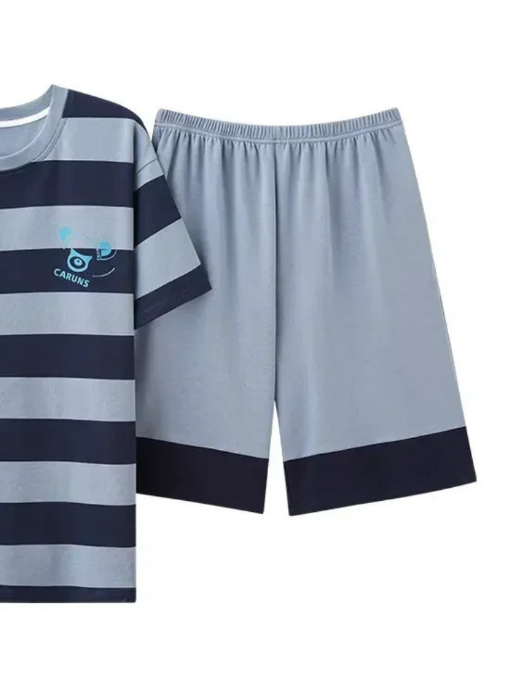 Pyjama Short Homme Rayures Marine