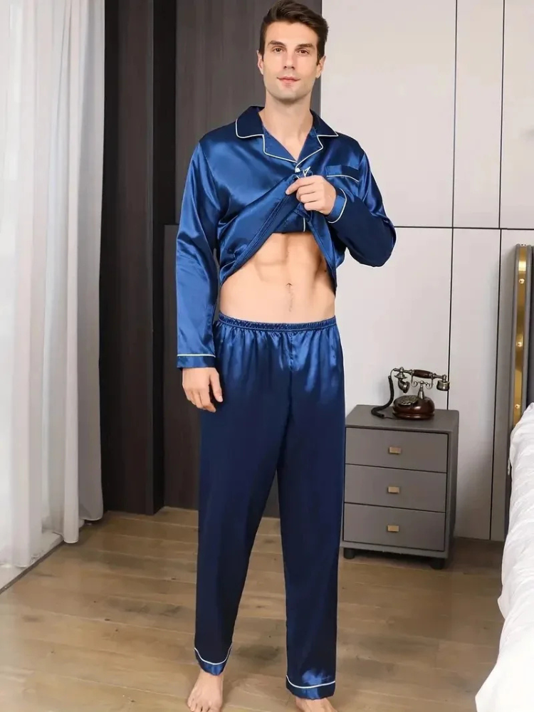 Pyjama Satin Homme Bleu