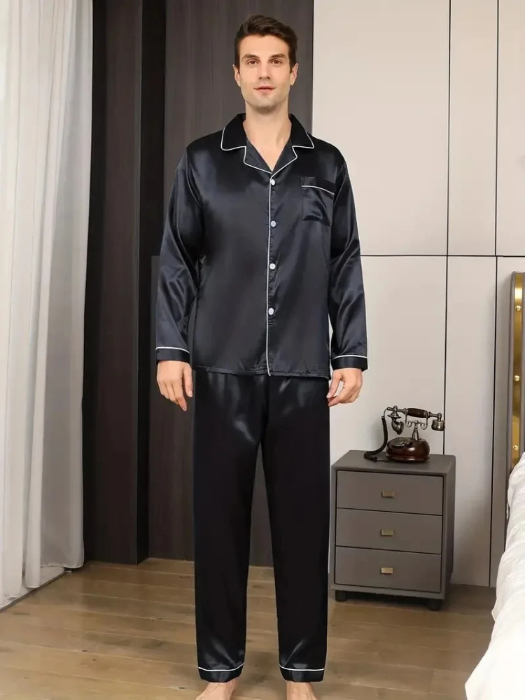 Pyjama Satin Homme Noir