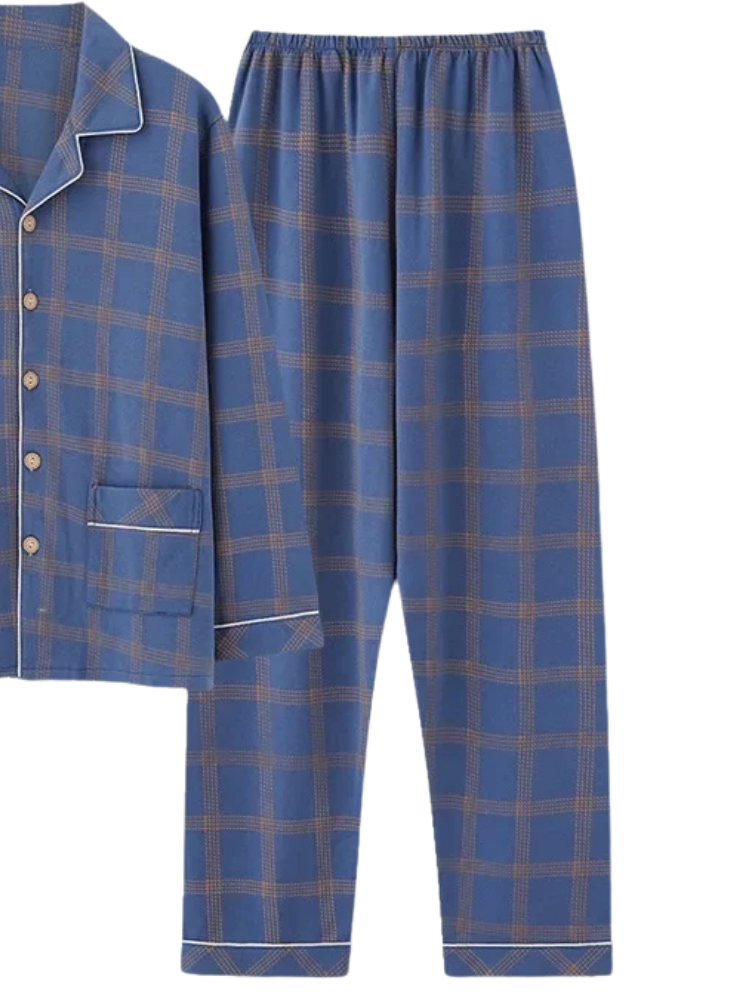 Pyjama Homme Hiver Bleu et Orange