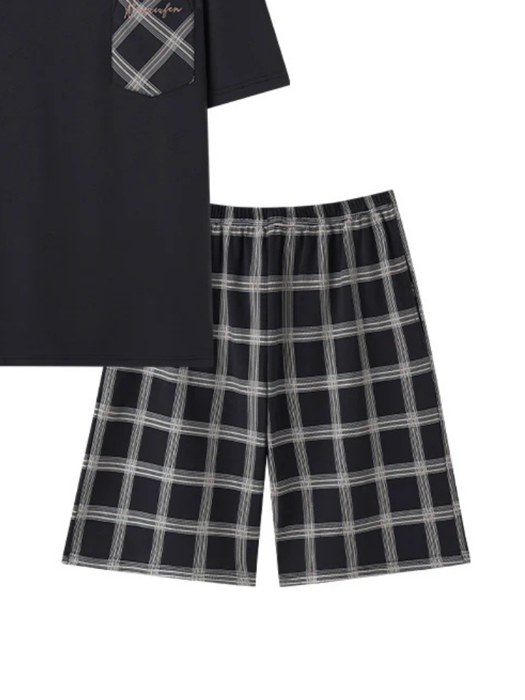 Pyjama Short Homme Noir à Carreaux