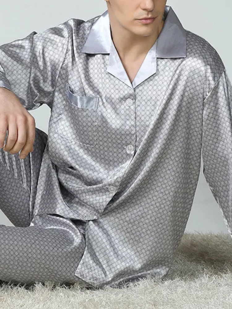 Pyjama Homme Satin Gris Métal