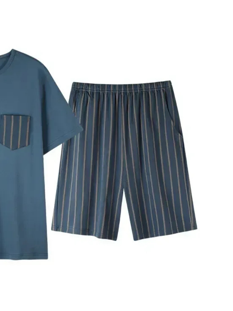 Pyjama Short Homme Bleu à Rayures