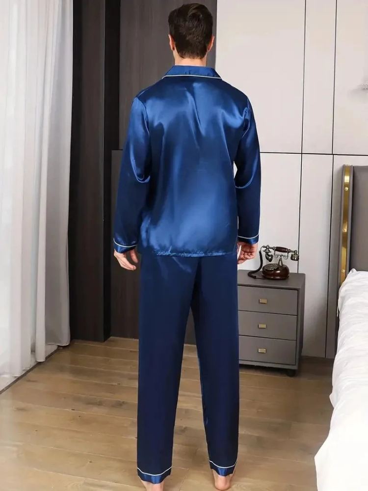 Pyjama Satin Homme Bleu