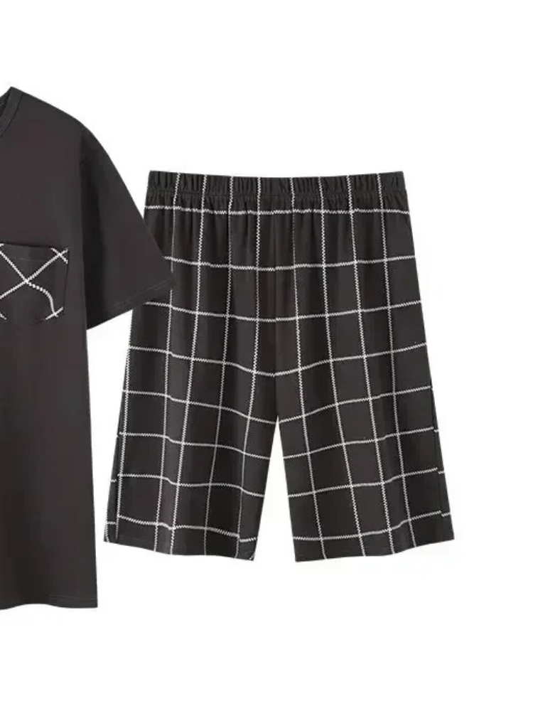 Pyjama Short Homme Gris à Carreaux