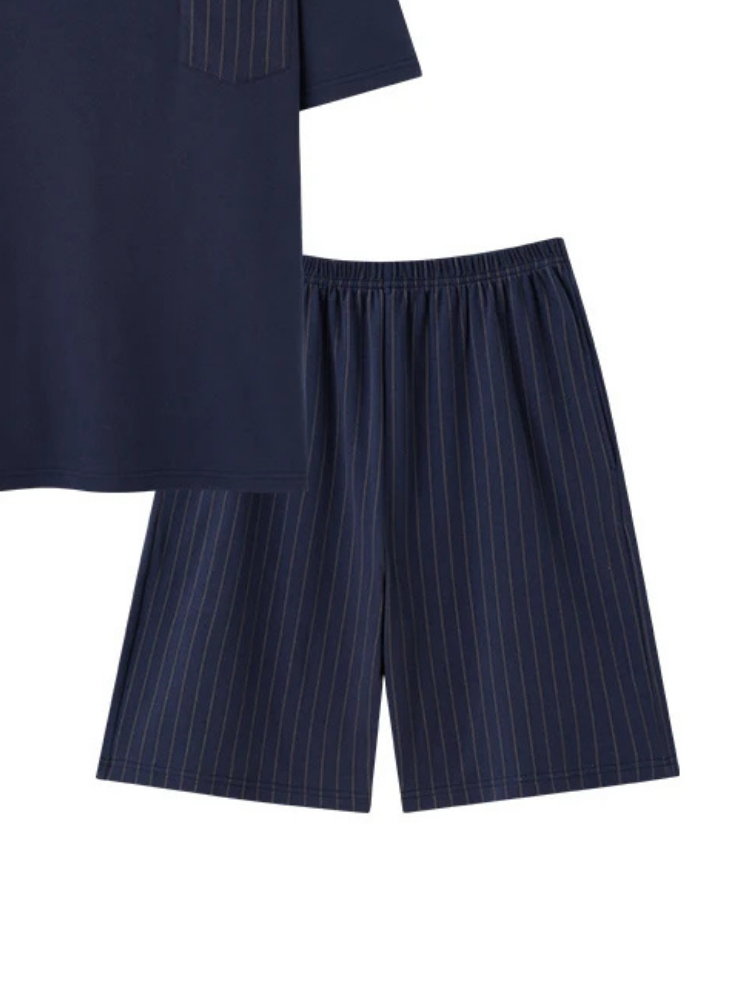 Pyjama Short Homme Marine à Rayures