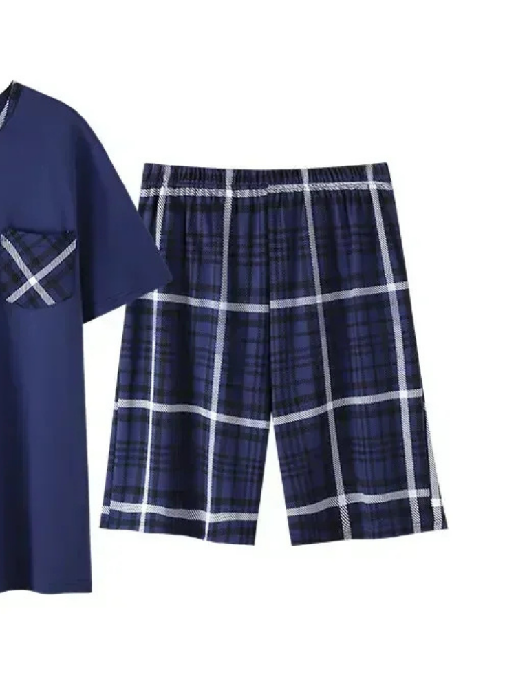 Pyjama Short Homme Coton Bleu