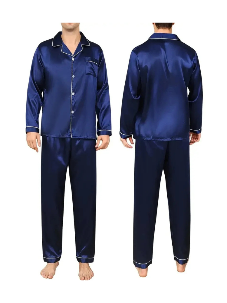 Pyjama Satin Homme Bleu