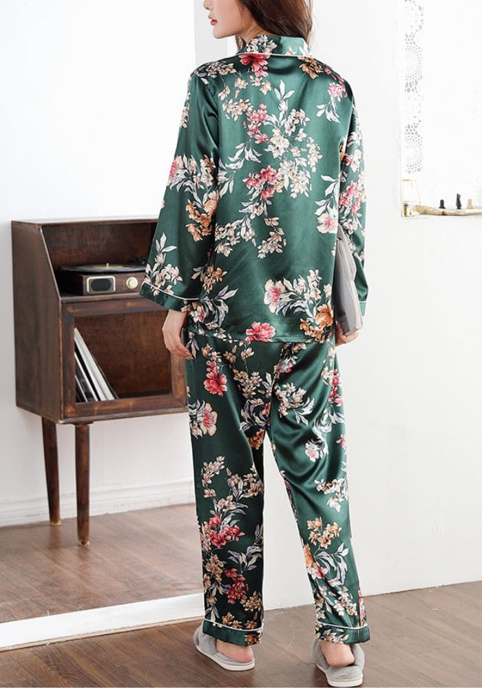 Pyjama Satin Fleuri Femme