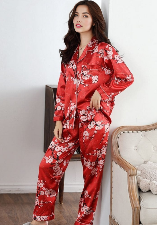 Pyjama Satin Rouge Femme