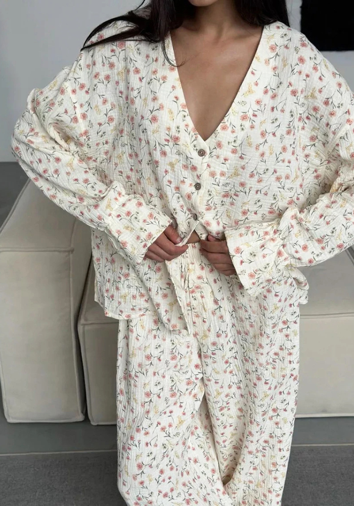 Pyjama Chaud Fleuri Femme
