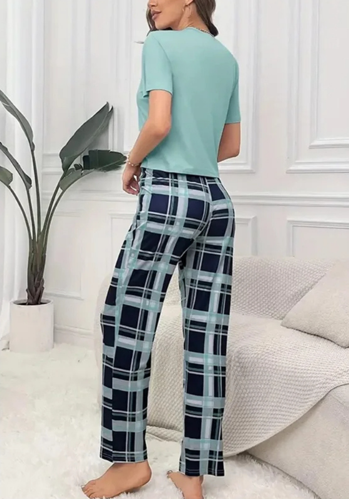 Pyjama Carreaux Slogan Femme