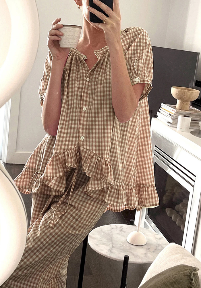 Pyjama Carreaux Marron Femme