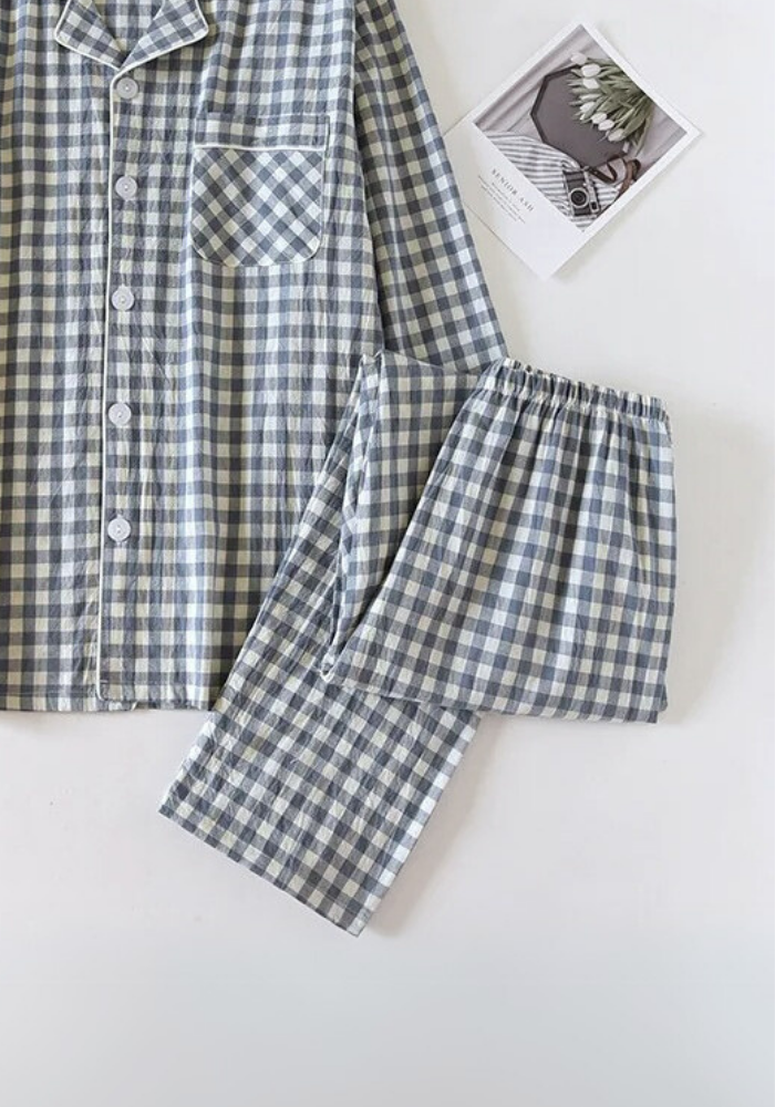Pyjama Carreaux Bleu Ciel Femme