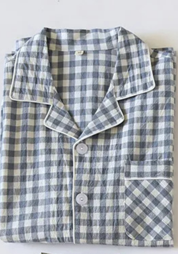 Pyjama Carreaux Bleu Ciel Femme