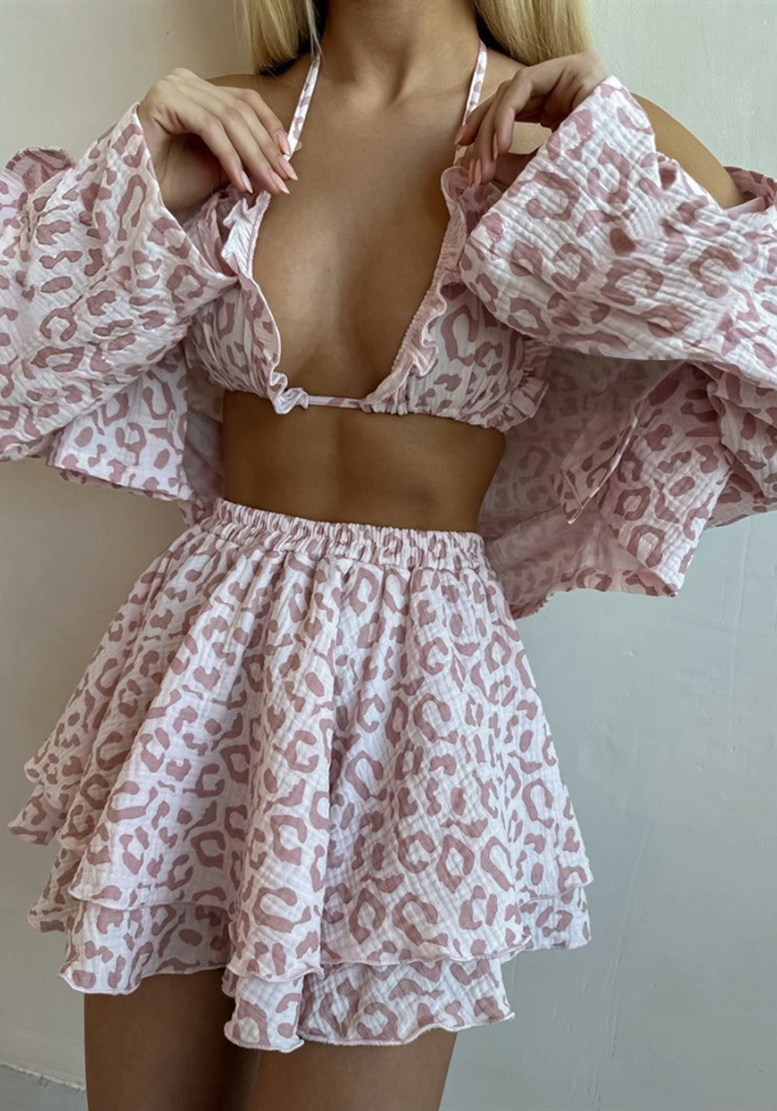 Ensemble Pyjama 3 Pièces Léopard Femme