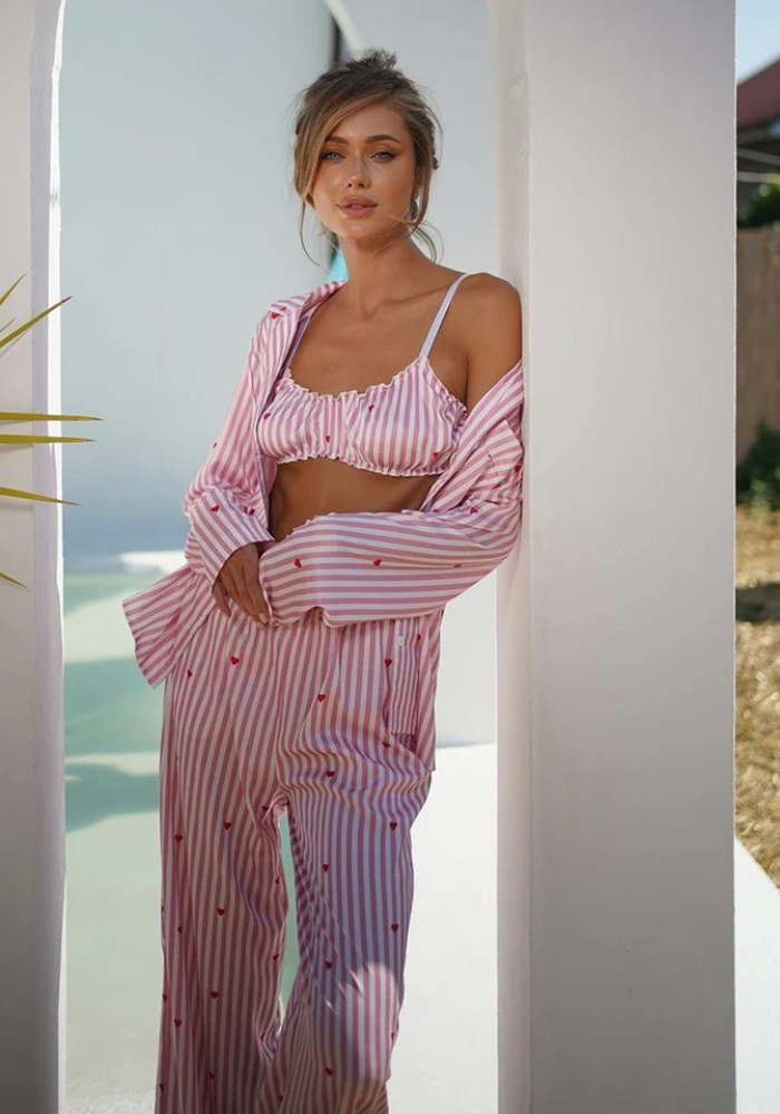 Pyjama 3 Pièces Rayé Femme