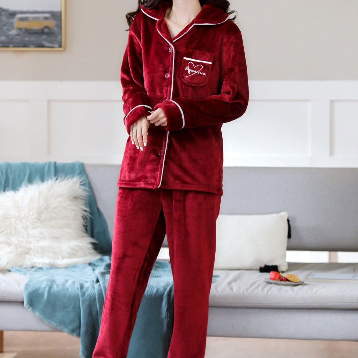 Pyjama pilou pilou femme rouge