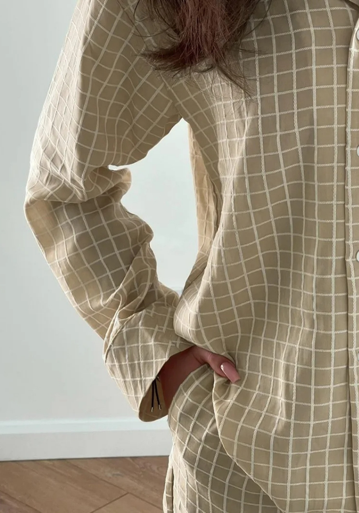 Pyjama Carreaux Beige Femme
