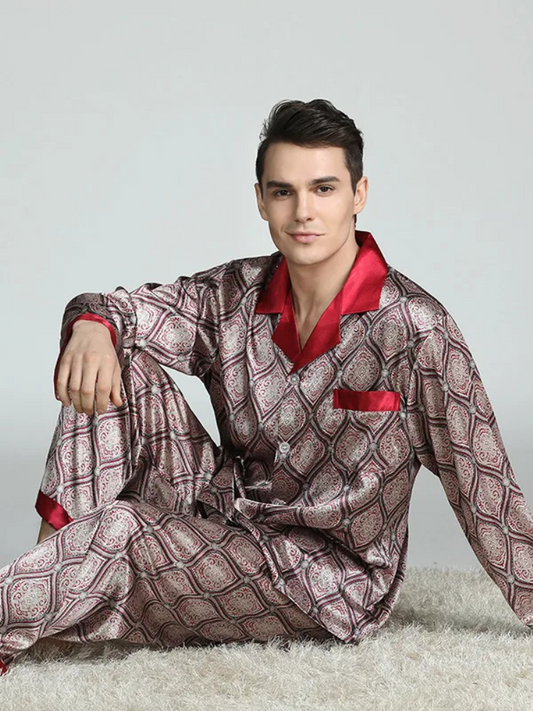 Pyjama Homme Satin Imprimé Violet