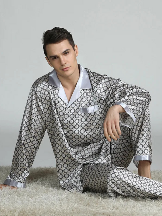 Pyjama Homme Satin Imprimé Gris